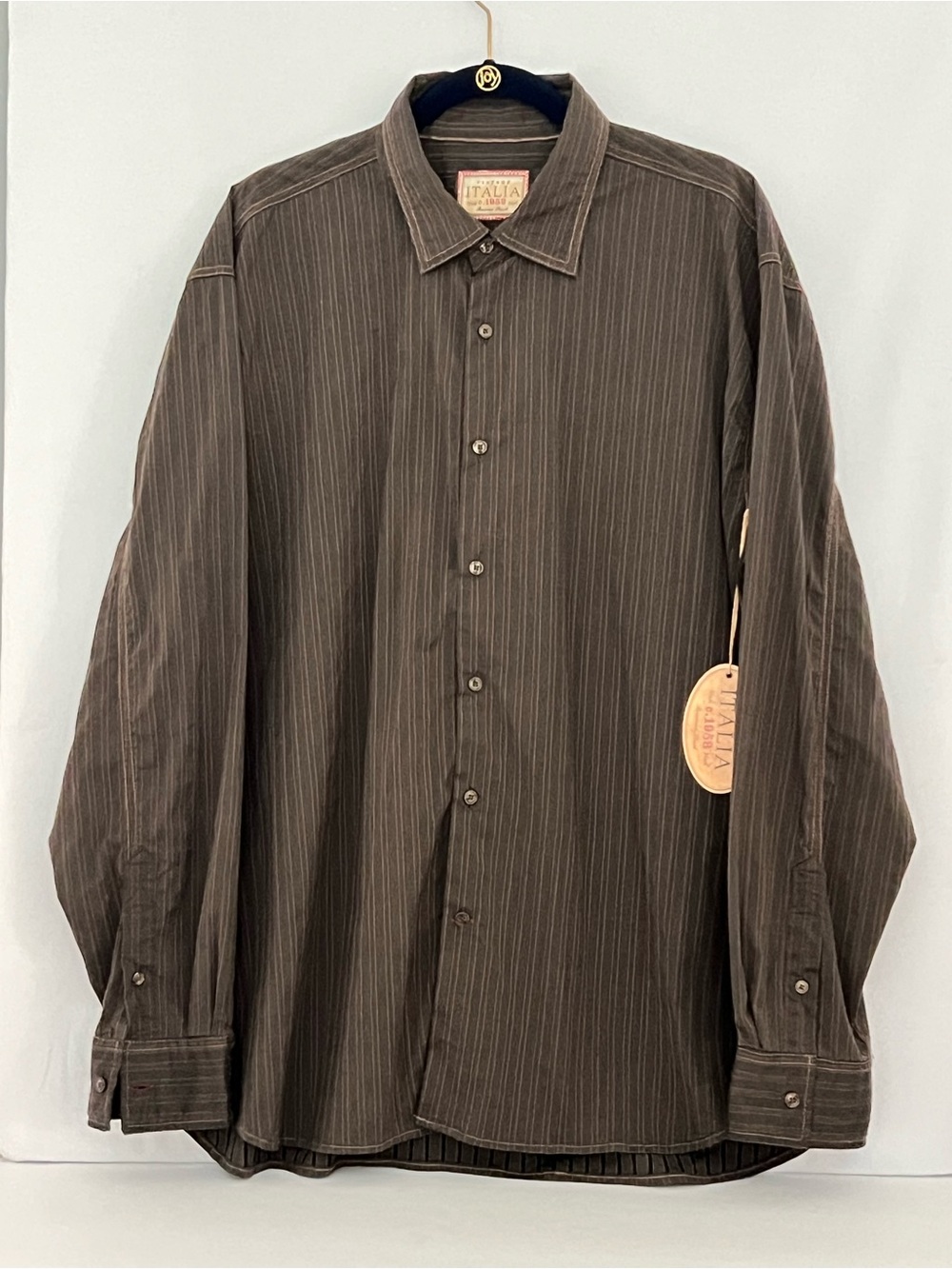 Vintage Italia c.1958 | Men’s Brown Striped Button Down Shirt | Size XXL | NWT